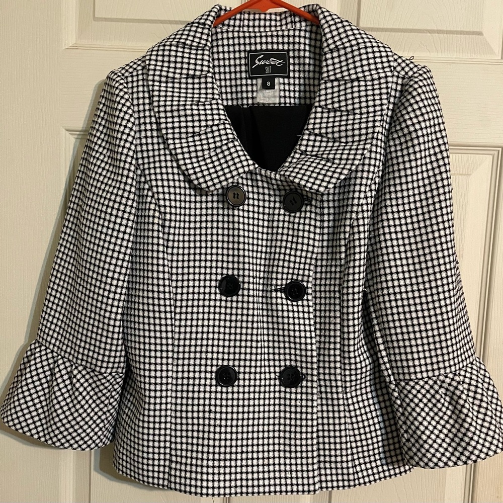 Sweet Suit Black & White Checkered Blazer Size 8